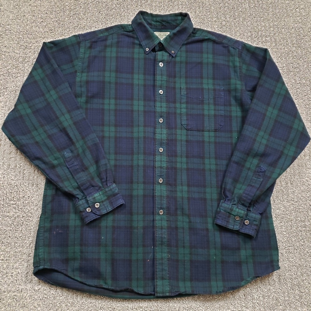 LL BEAN Shirt Mens Large Flannel Black Watch Scotch Plaid Long Sleeve Vtg Y2k